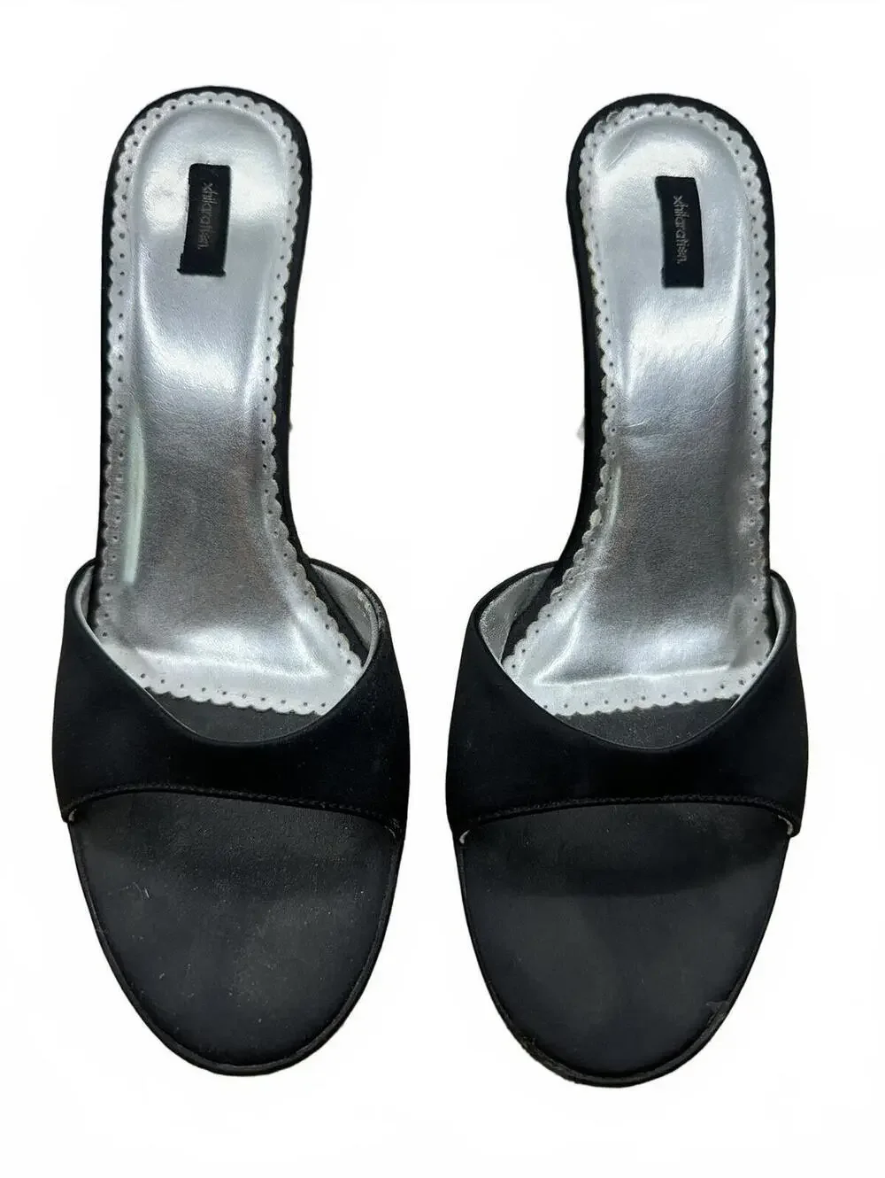 Xhilaration Black Satin Heeled Mules Classic Elegant Heels